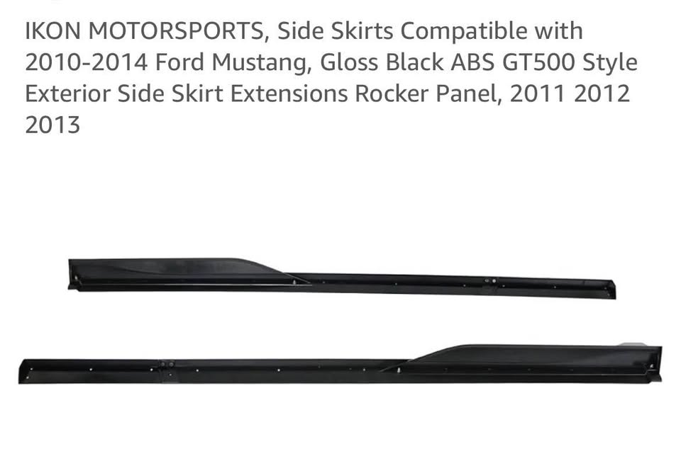 IKON MOTORSPORTS, Side Skirts Compatible with 2010-2014 Ford Mustang, Gloss Black