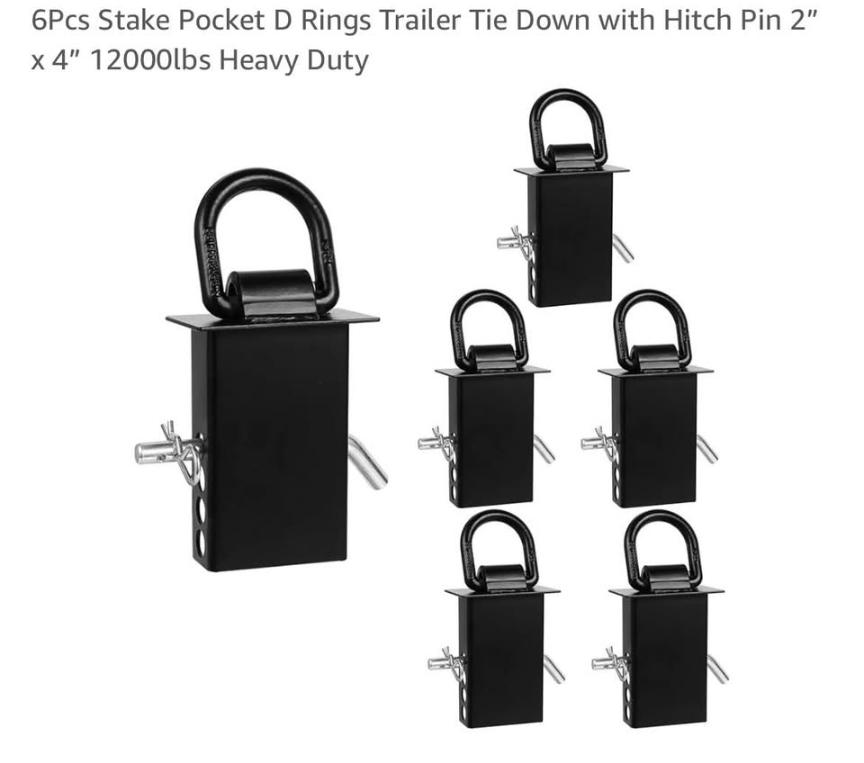 6Pcs Stake Pocket D Rings Trailer Tie Down with Hitch Pin 2” x 4” 12000lbs Heavy Duty