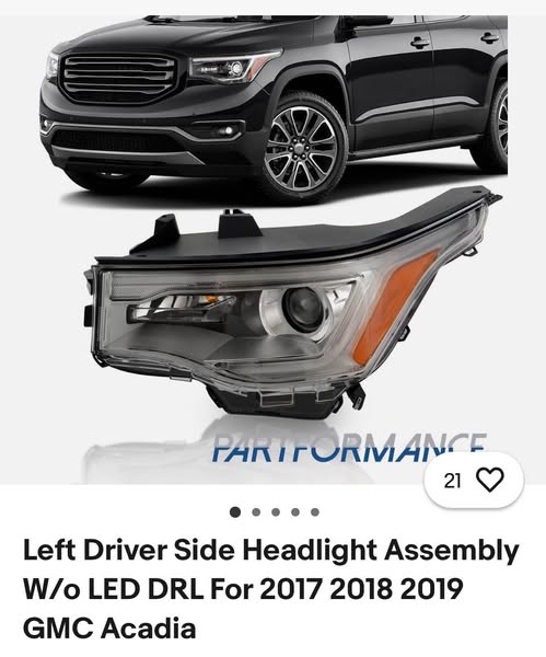 Left Driver Side Headlight Assembly W/o LED DRL For 2017 2018 2019 GMC Acadia