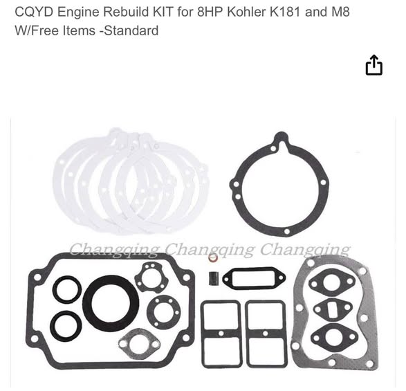 CQYD Engine Rebuild KIT for 8HP Kohler K181 and M8 W/Free Items - Standard