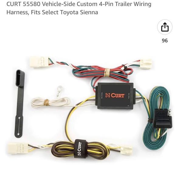 CURT 55580 Vehicle-Side Custom 4-Pin Trailer Wiring Harness, Fits Select Toyota Sienna 2004-2010