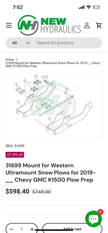 31699 Mount for Western Ultramount Snow Plows for 2019