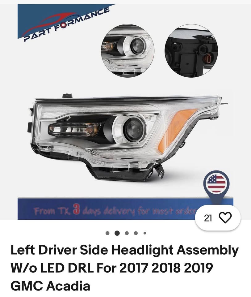 Left Driver Side Headlight Assembly W/o LED DRL For 2017 2018 2019 GMC Acadia