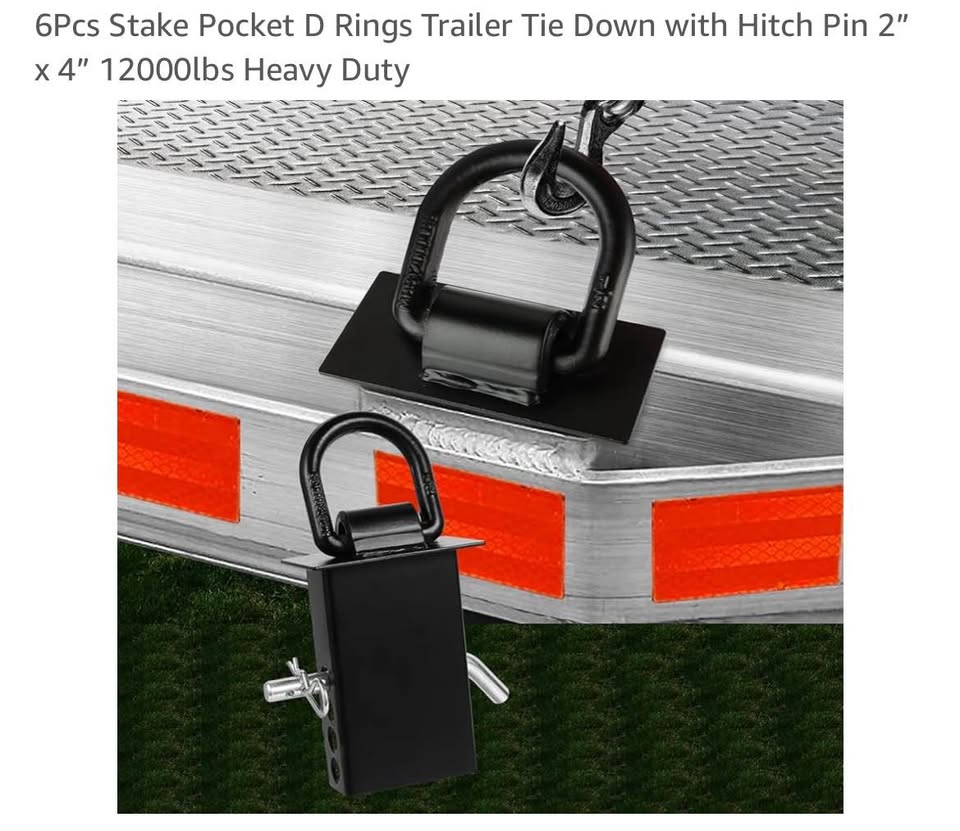 6Pcs Stake Pocket D Rings Trailer Tie Down with Hitch Pin 2” x 4” 12000lbs Heavy Duty