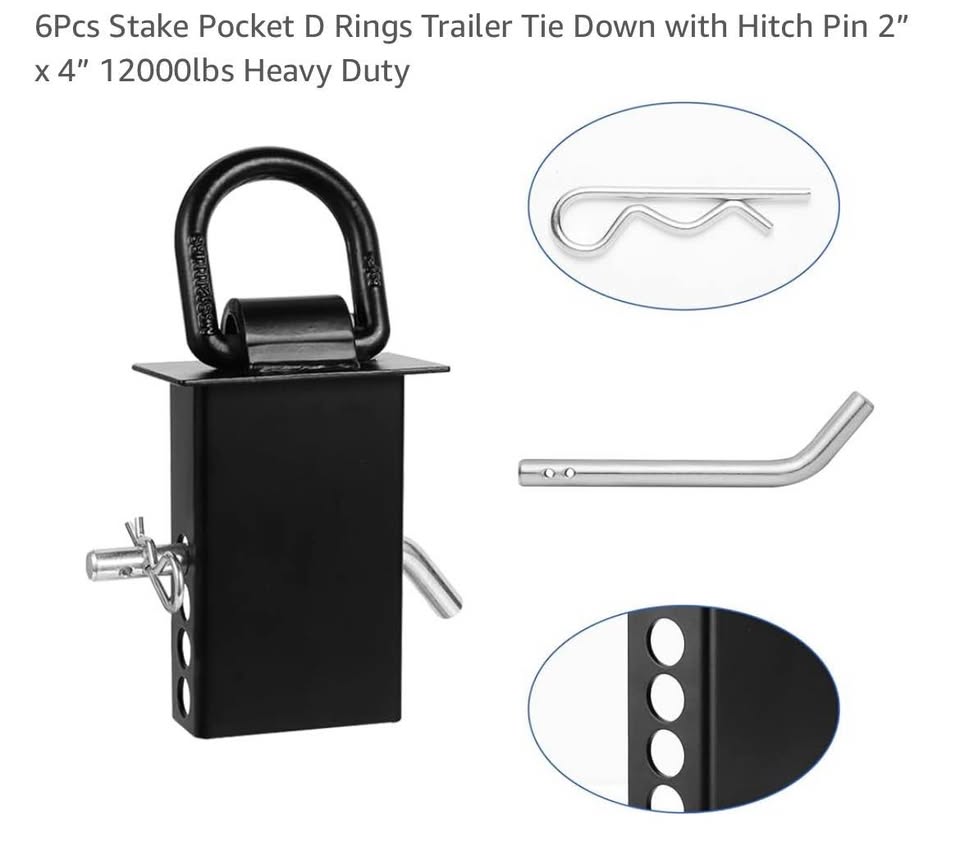 6Pcs Stake Pocket D Rings Trailer Tie Down with Hitch Pin 2” x 4” 12000lbs Heavy Duty