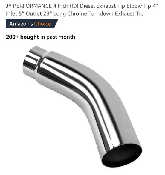 JY PERFORMANCE 4 Inch (ID) Diesel Exhaust Tip Elbow Tip 4'' Inlet 5'' Outlet 23'' Long Chrome Turndown Exhaust Tip