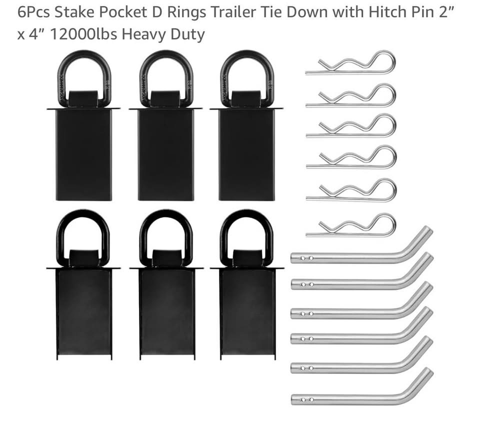 6Pcs Stake Pocket D Rings Trailer Tie Down with Hitch Pin 2” x 4” 12000lbs Heavy Duty