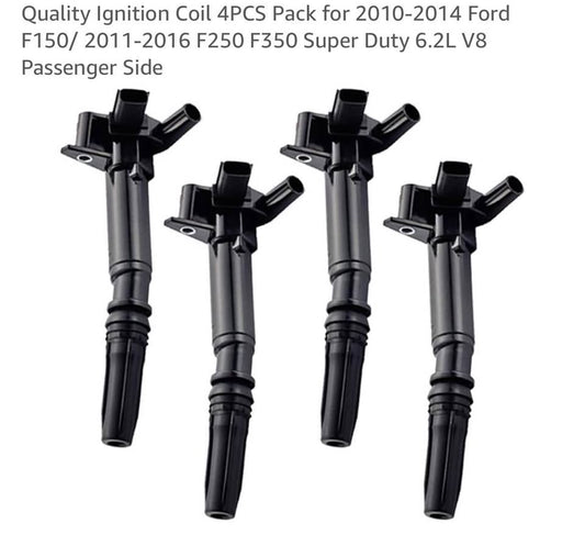 Quality Ignition Coil 4PCS Pack for 2010-2014 Ford F150/ 2011-2016 F250 F350 SD 6.2L V8 Right Side