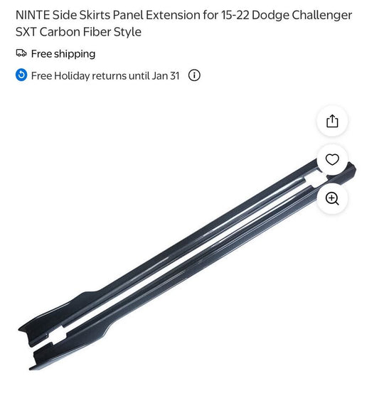 NINTE Side Skirts Panel Extension for 15-22 Dodge Challenger SXT Carbon Fiber Style