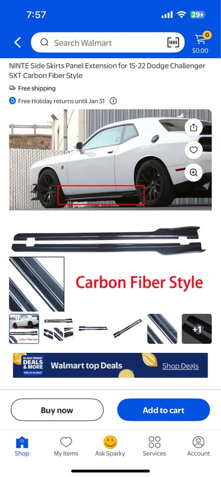 NINTE Side Skirts Panel Extension for 15-22 Dodge Challenger SXT Carbon Fiber Style