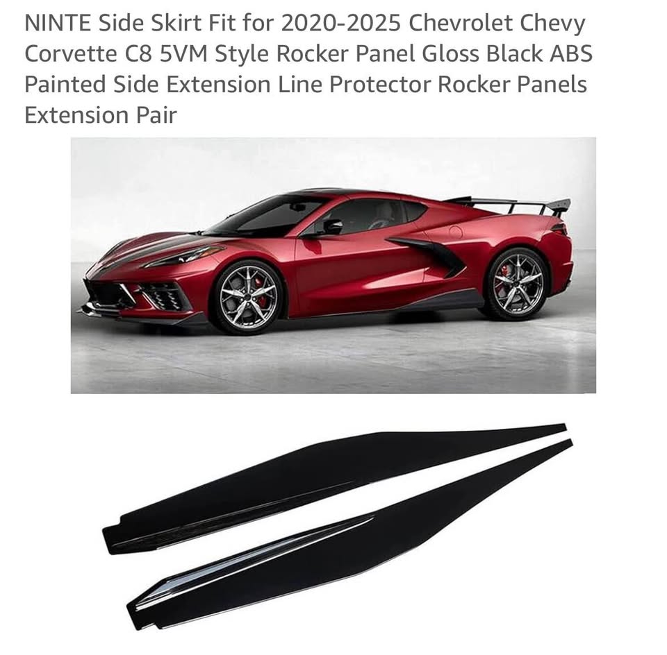 NINTE Side Skirt Fit for 2020-2025 Chevrolet Chevy Corvette C8 Gloss Black
