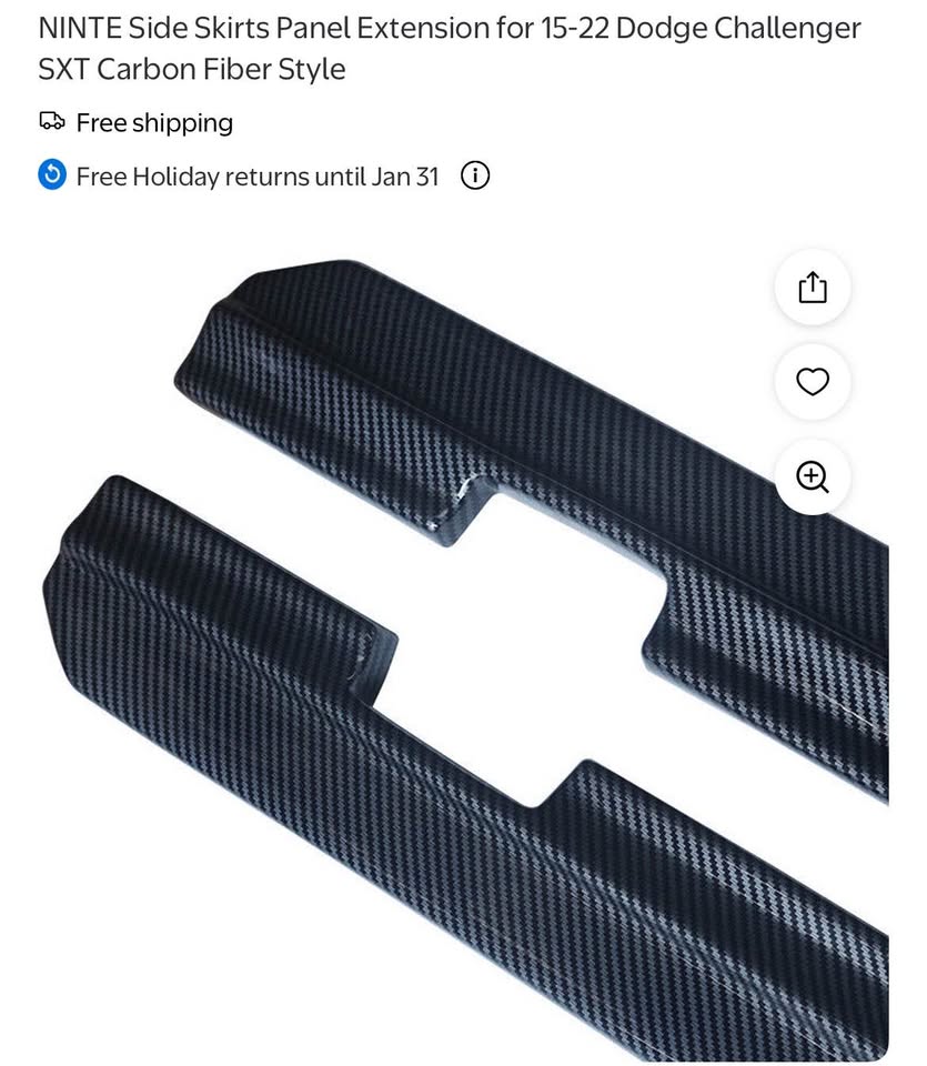 NINTE Side Skirts Panel Extension for 15-22 Dodge Challenger SXT Carbon Fiber Style