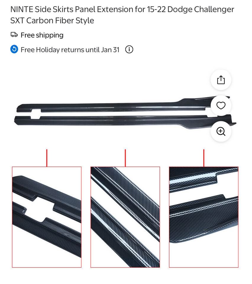 NINTE Side Skirts Panel Extension for 15-22 Dodge Challenger SXT Carbon Fiber Style