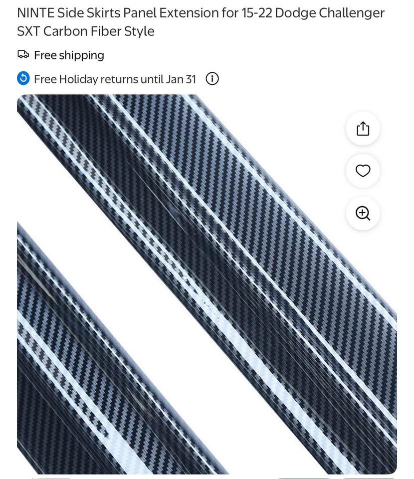 NINTE Side Skirts Panel Extension for 15-22 Dodge Challenger SXT Carbon Fiber Style