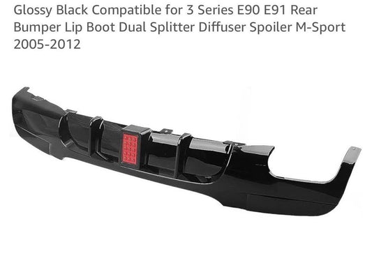 Glossy Black Comp for 3 Series E90 E91 Rear Bumper Lip Boot Dual Splitter Diffuser Spoiler M-Sport