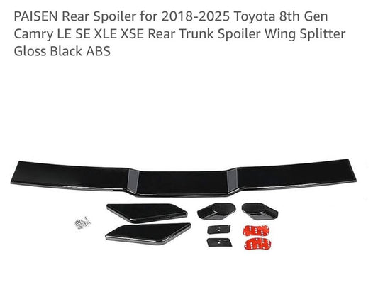 Rear Spoiler for ‘18-‘25 Toyota 8th Gen Camry LE SE XLE XSE Rear Trunk Spoiler Wing Splitter Black