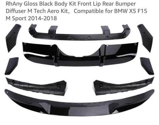 Gloss Black Body Kit Front Lip Rear Bumper Diffuser M Tech Aero Kit for BMW X5 F15 M Sport ‘14-‘18