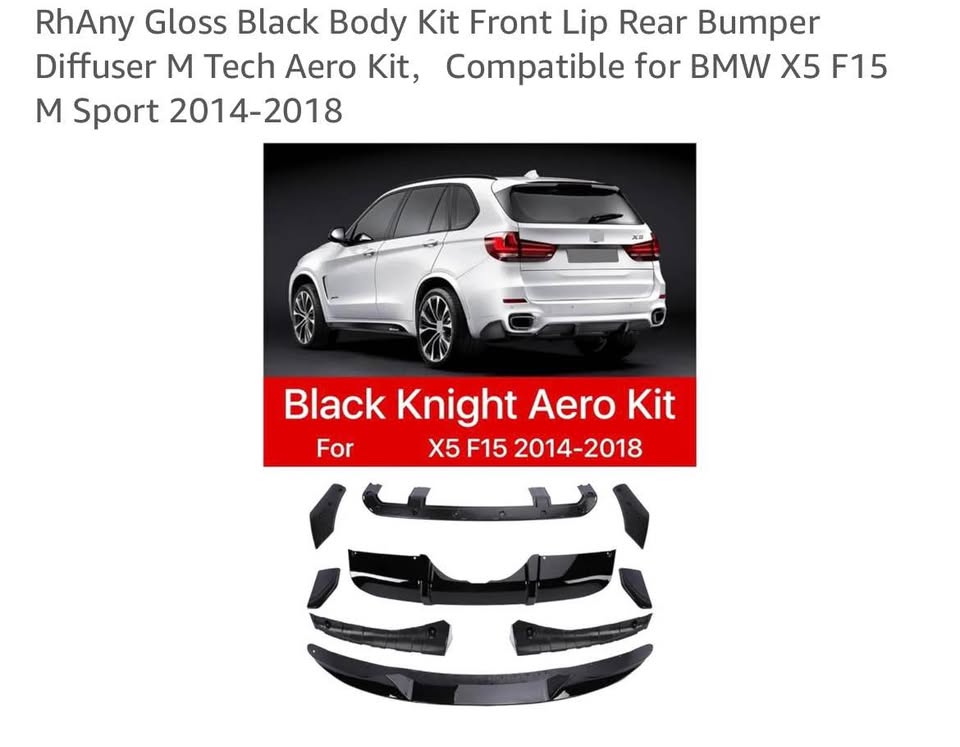 Gloss Black Body Kit Front Lip Rear Bumper Diffuser M Tech Aero Kit for BMW X5 F15 M Sport ‘14-‘18