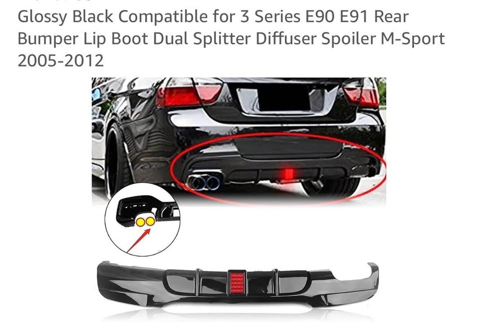 Glossy Black Comp for 3 Series E90 E91 Rear Bumper Lip Boot Dual Splitter Diffuser Spoiler M-Sport