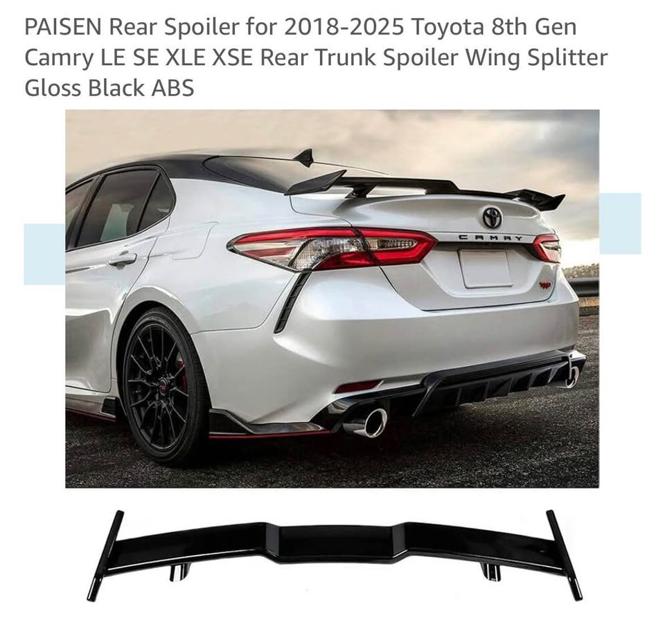 Rear Spoiler for ‘18-‘25 Toyota 8th Gen Camry LE SE XLE XSE Rear Trunk Spoiler Wing Splitter Black
