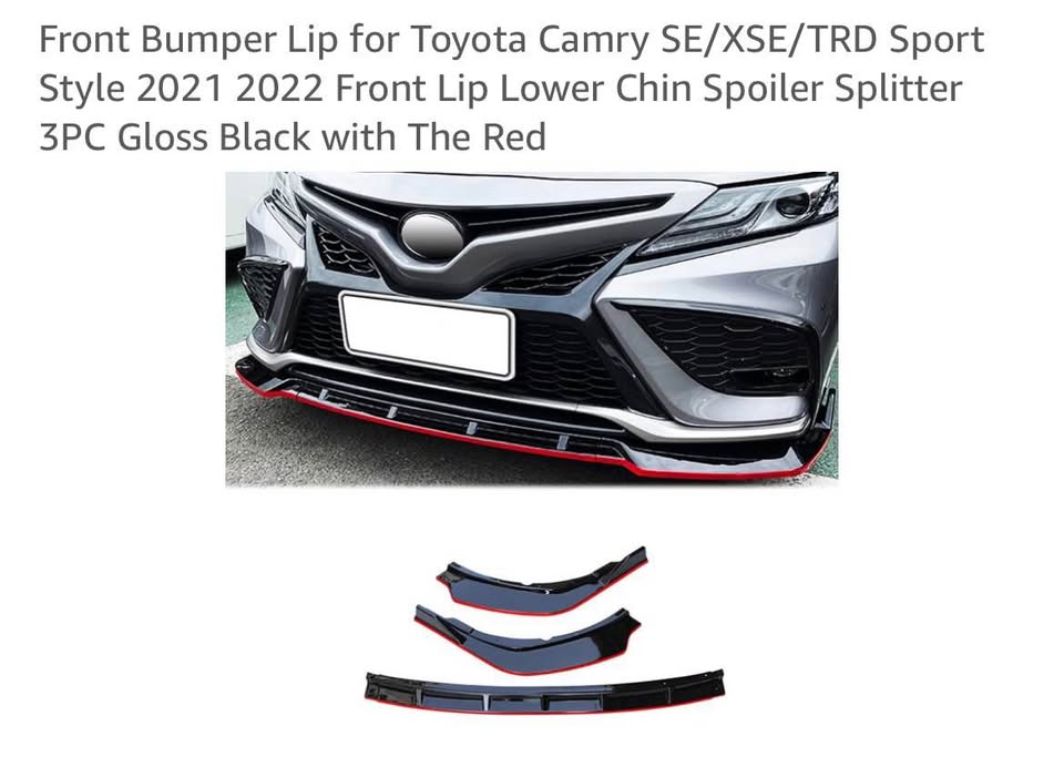Front Bumper Lip for Toyota Camry SE/XSE/TRD Sport Style 2021 2022 3PC Gloss Black with The Red