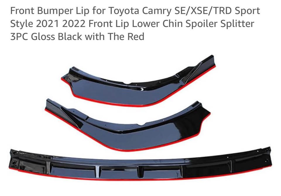 Front Bumper Lip for Toyota Camry SE/XSE/TRD Sport Style 2021 2022 3PC Gloss Black with The Red