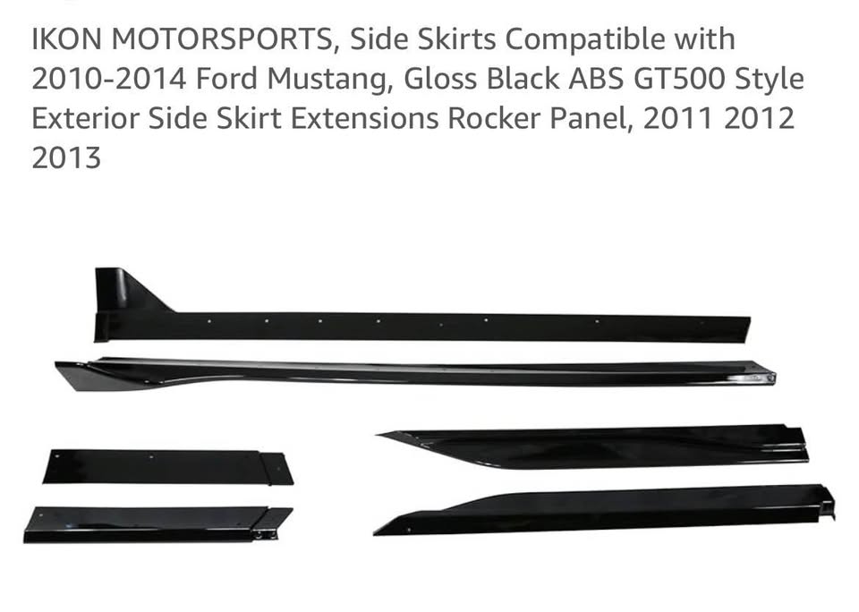 IKON MOTORSPORTS, Side Skirts Compatible with 2010-2014 Ford Mustang, Gloss Black