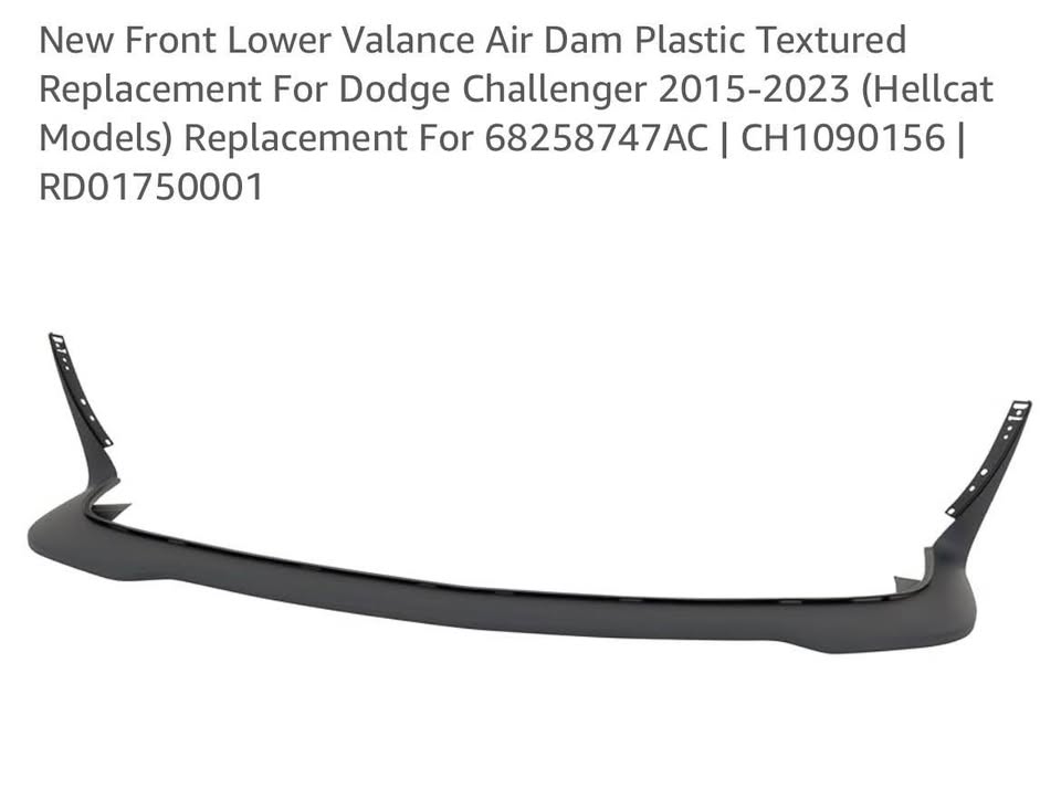 Front Lower Valance Air Dam Plastic Textured Replacement For Dodge Challenger ‘15-‘23 (Hellcat)