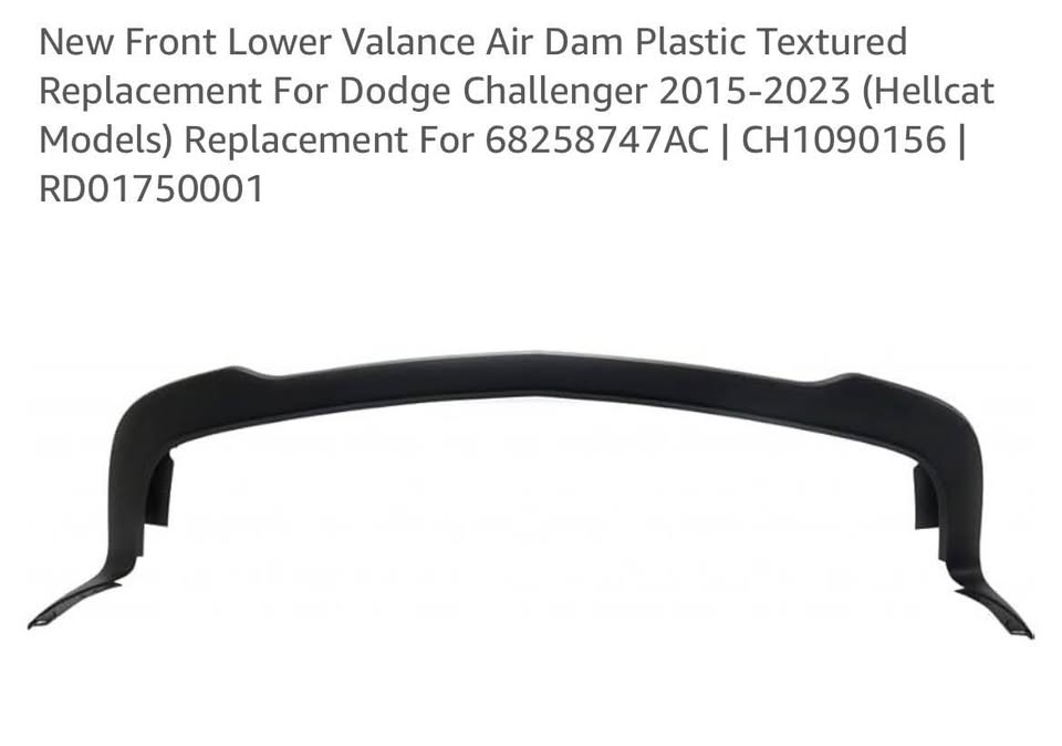Front Lower Valance Air Dam Plastic Textured Replacement For Dodge Challenger ‘15-‘23 (Hellcat)