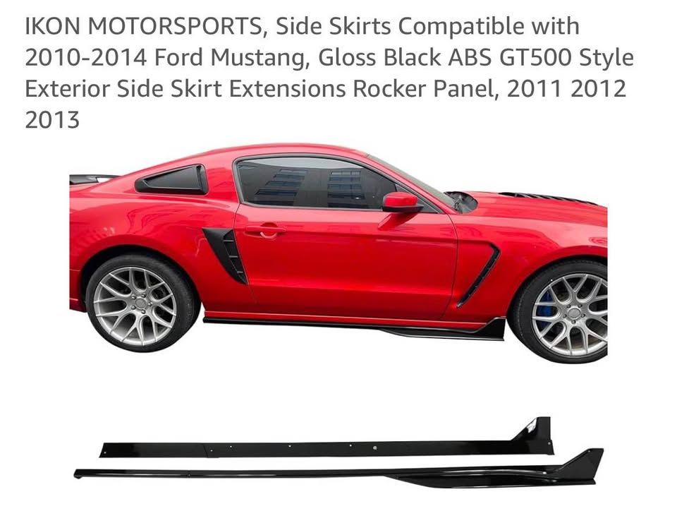 IKON MOTORSPORTS, Side Skirts Compatible with 2010-2014 Ford Mustang, Gloss Black
