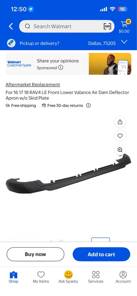 For 16 17 18 RAV4 LE Front Lower Valance Air Dam Deflector Apron w/o Skid Plate