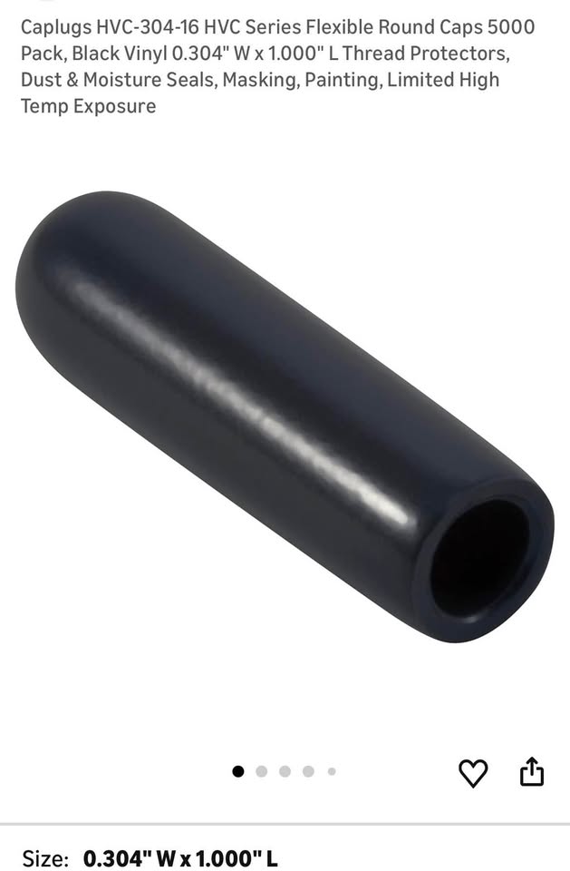 HVC-304-16 HVC Series Flexible Round Caps, Black Vinyl 0.304" W x 1.000" L Thread Protectors