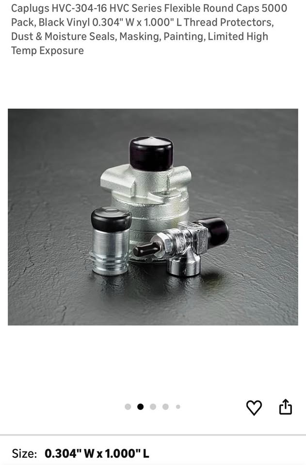 HVC-304-16 HVC Series Flexible Round Caps, Black Vinyl 0.304" W x 1.000" L Thread Protectors