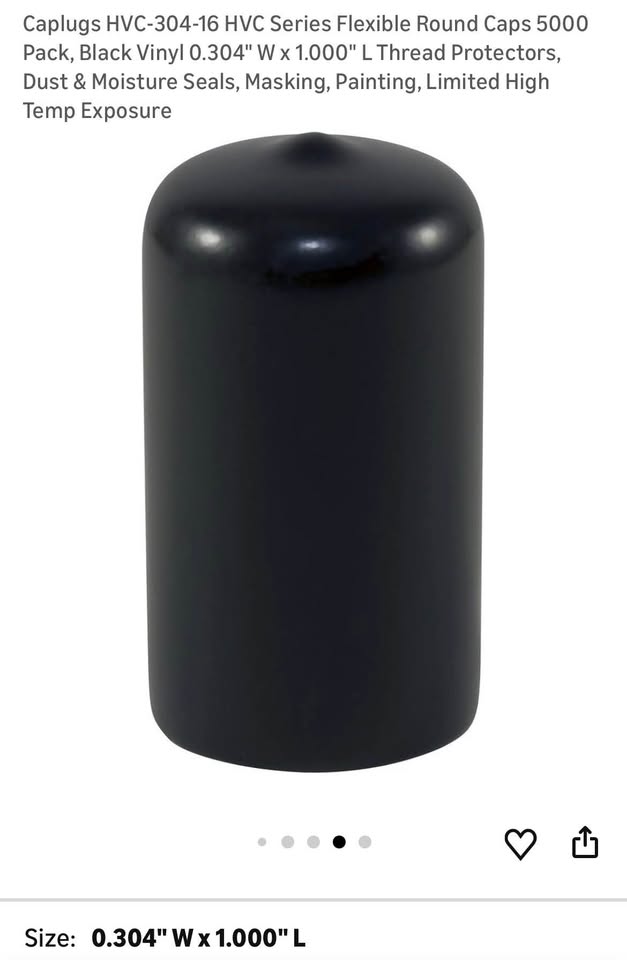 HVC-304-16 HVC Series Flexible Round Caps, Black Vinyl 0.304" W x 1.000" L Thread Protectors