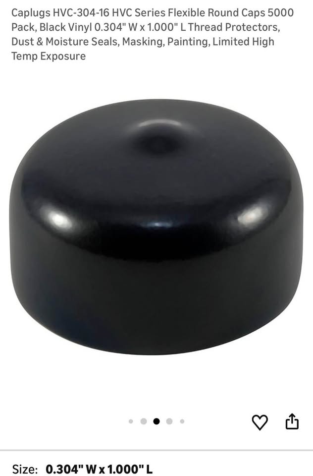 HVC-304-16 HVC Series Flexible Round Caps, Black Vinyl 0.304" W x 1.000" L Thread Protectors